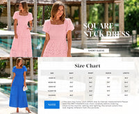 PRETTYGARDEN Summer Dresses for Women Eyelet Square Neck Puff Sleeve Smocked Wedding Guest Maxi Dress with Pockets