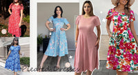Fantaslook Summer Dresses for Women Casual Short Sleeve Pleated Dress Flowy Floral Dress with Pockets Flare Midi Sundress