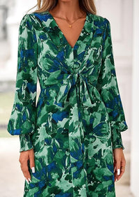 PRETTYGARDEN Women's Fall Boho Maxi Dress Floral Long Sleeve V Neck Flowy Belted Elegant Holiday Party Dresses