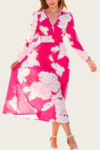 PRETTYGARDEN Women's Spring Floral Midi Dress Casual Fall V Neck Long Sleeve Flowy Beach Wedding Guest Vacation Dresses