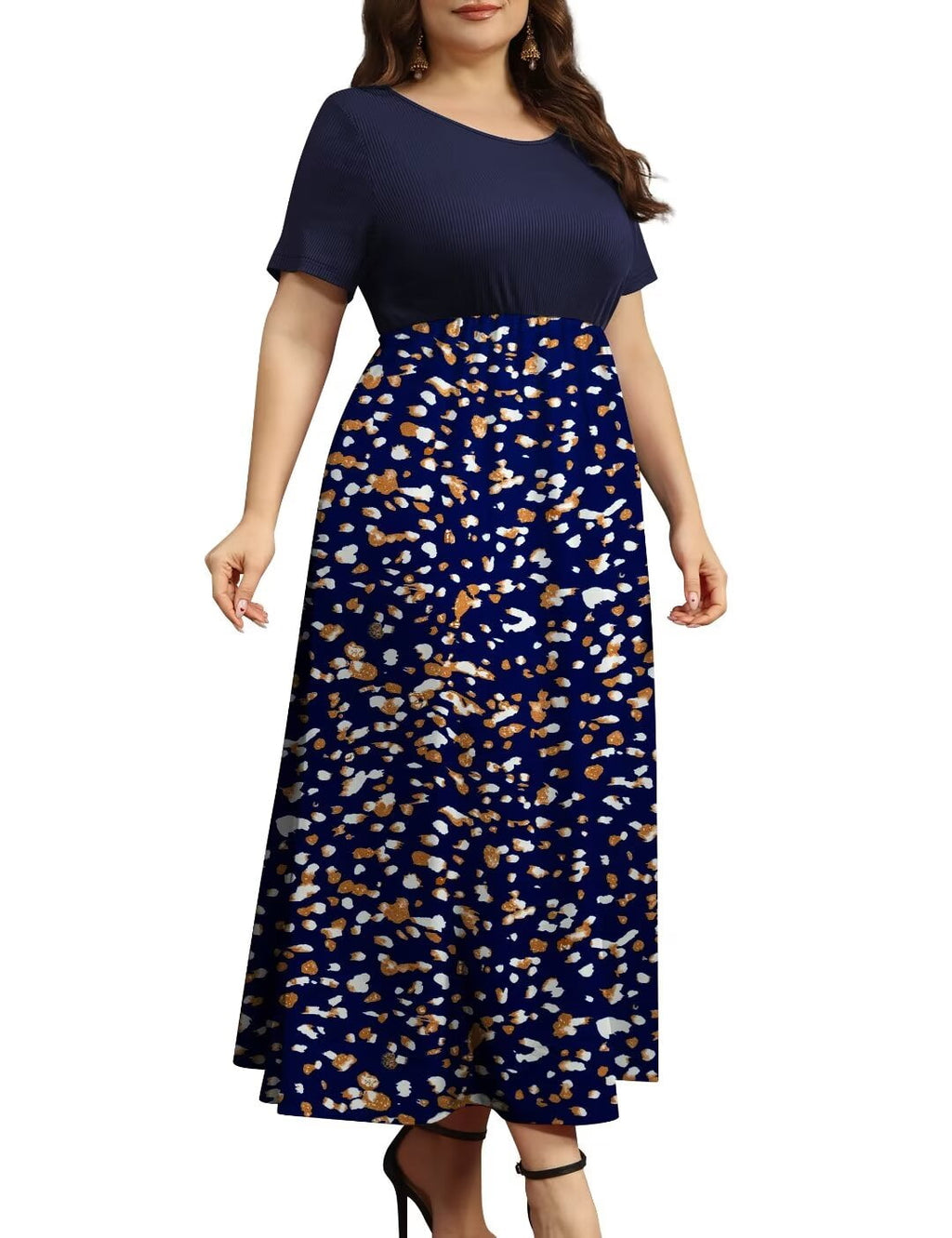 FOLUNSI Women Plus Size Dresses Short Sleeve Loose Ribbed Casual Long Maxi Dresses with Pockets M-4X