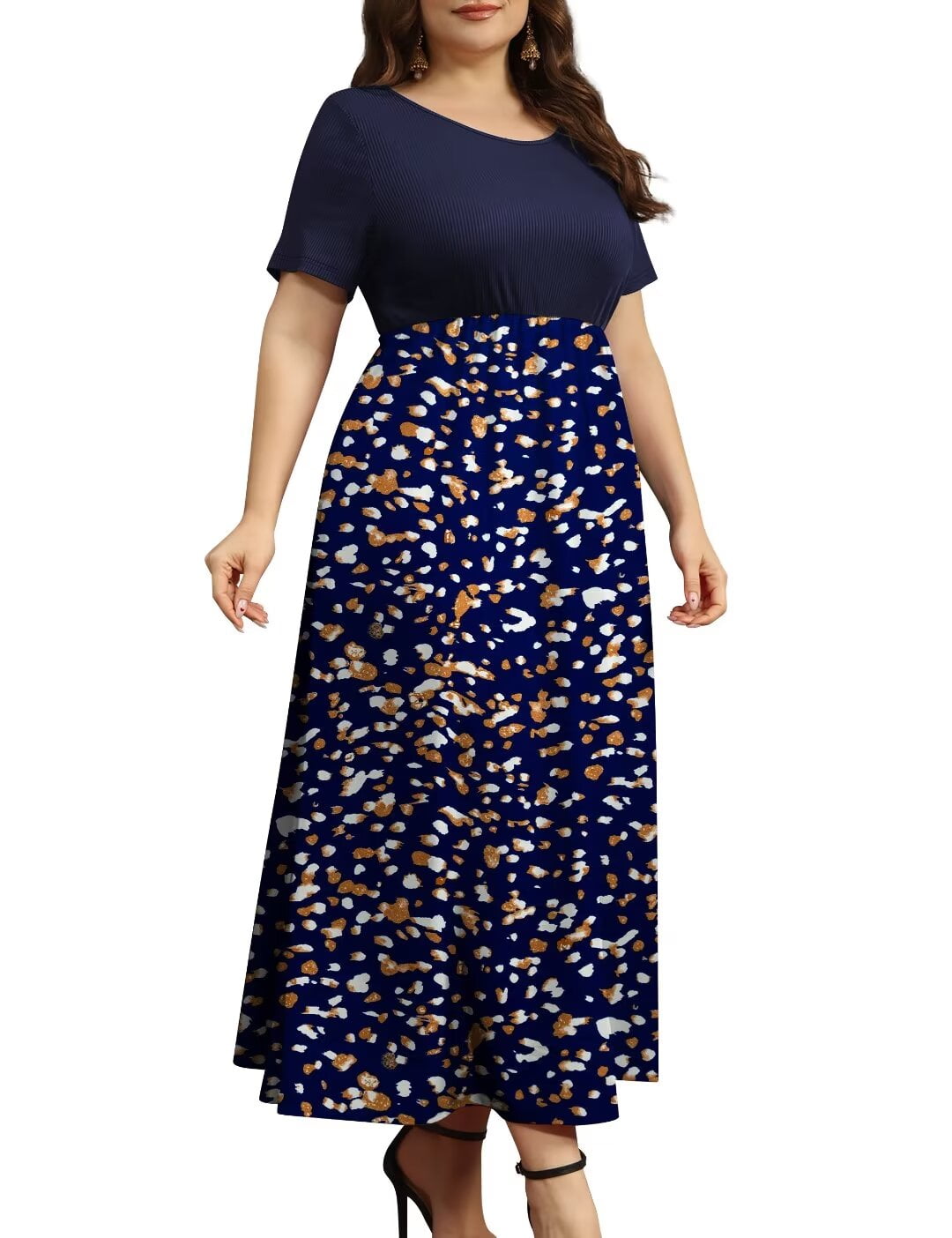 FOLUNSI Women Plus Size Dresses Short Sleeve Loose Ribbed Casual Long Maxi Dresses with Pockets M-4X