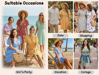 UVN Summer Dresses for Women Short Sleeve V Neck A-Line Midi Dress Boho Beach Floral Print Sundress