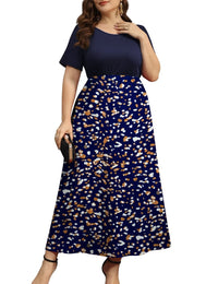 FOLUNSI Women Plus Size Dresses Short Sleeve Loose Ribbed Casual Long Maxi Dresses with Pockets M-4X
