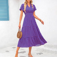 Ruyang Boho Maxi Dress Women's Summer Casual Dress V Neck Short Sleeve Ruffle Ruched Beach Boho Long Floral Maxi Sundress