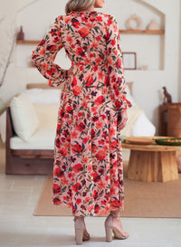 DOKOTOO Women's Red Floral Maxi Dresses Casual Deep V Neck Long Sleeve Evening Dress Cocktail Party Dress for Women, US 8-10(M)