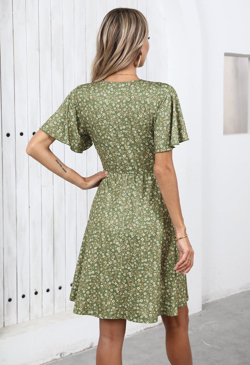 PRETTYGARDEN Women's Summer Sundress Spring Short Sleeve V Neck Swiss Dot Midi Boho Long Dresses Wedding Guest Dress