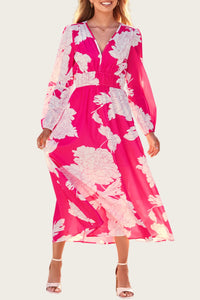PRETTYGARDEN Women's Spring Floral Midi Dress Casual Fall V Neck Long Sleeve Flowy Beach Wedding Guest Vacation Dresses
