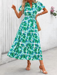 PRETTYGARDEN Summer Maxi Dress for Women Casual Wear To Work V Neck Puff Short Sleeve Smocked Ruffle Flowy Beach Boho Long Floral Dress