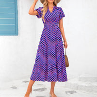 Ruyang Boho Maxi Dress Women's Summer Casual Dress V Neck Short Sleeve Ruffle Ruched Beach Boho Long Floral Maxi Sundress