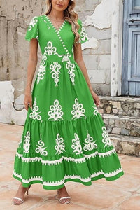 PRETTYGARDEN Womens Summer Casual V Neck Boho Maxi Dress Flowy Aline Bell Sleeve Tiered Floral Dresses with Pocket