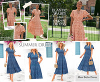 PRETTYGARDEN Summer Maxi Dress for Women Casual Wear To Work V Neck Puff Short Sleeve Smocked Ruffle Flowy Beach Boho Long Floral Dress
