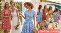 UVN Summer Dresses for Women Short Sleeve V Neck A-Line Midi Dress Boho Beach Floral Print Sundress