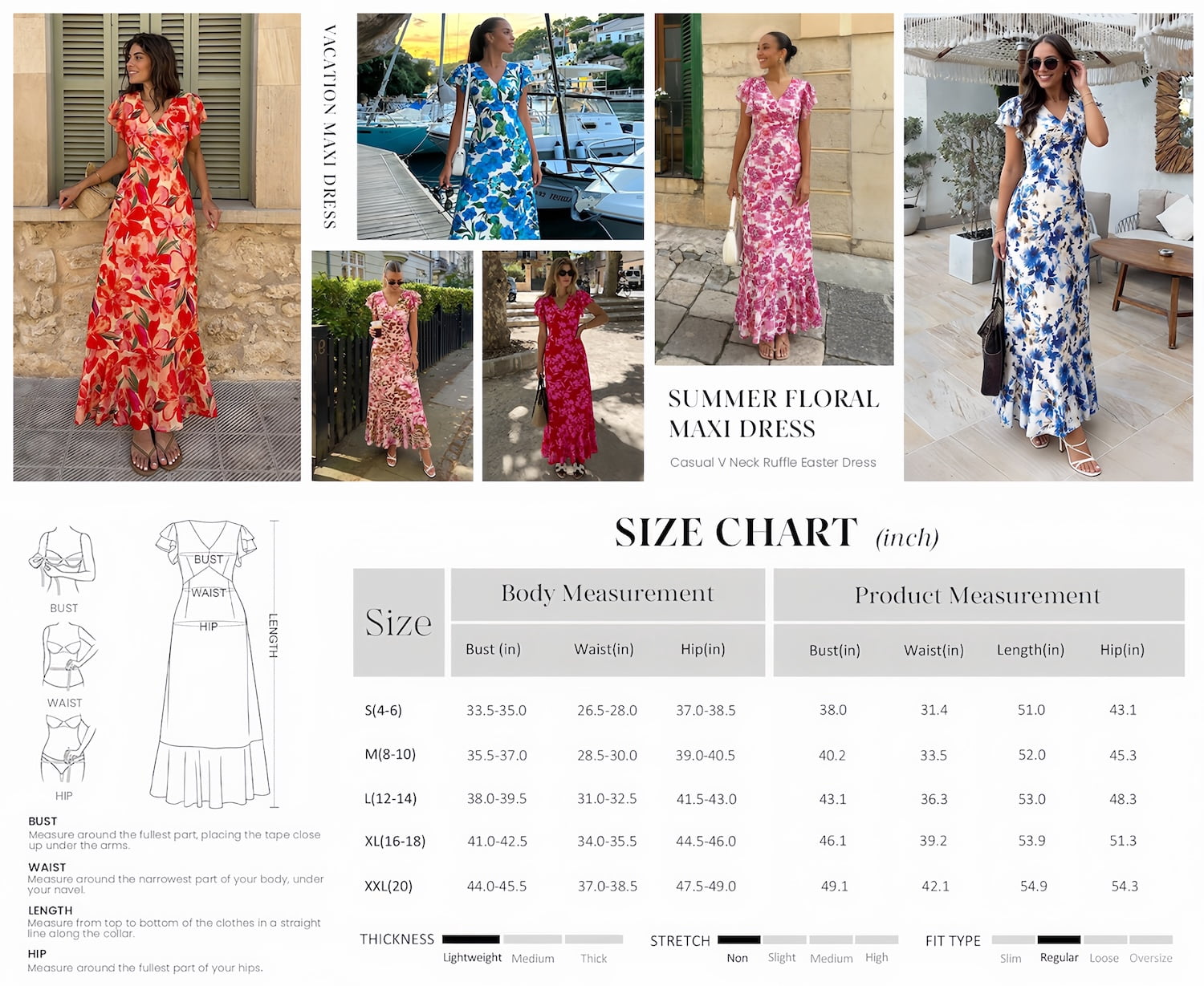 PRETTYGARDEN Womens Summer Floral Maxi Dresses Spring Short Sleeve Ruffle V Neck Flowy Boho Long Beach Vacation Sundress