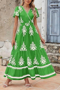 PRETTYGARDEN Womens Summer Casual V Neck Boho Maxi Dress Flowy Aline Bell Sleeve Tiered Floral Dresses with Pocket