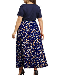 FOLUNSI Women Plus Size Dresses Short Sleeve Loose Ribbed Casual Long Maxi Dresses with Pockets M-4X