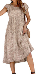Fantaslook Dresses for Women Summer Casual Boho Dress Floral Print Ruffle Sleeve Midi Beach Dresses