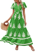 PRETTYGARDEN Womens Summer Casual V Neck Boho Maxi Dress Flowy Aline Bell Sleeve Tiered Floral Dresses with Pocket