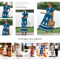 PRETTYGARDEN Womens Summer Casual V Neck Boho Maxi Dress Flowy Aline Bell Sleeve Tiered Floral Dresses with Pocket