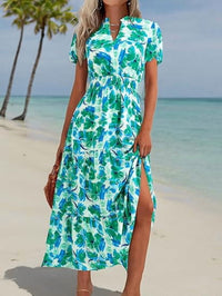 PRETTYGARDEN Summer Maxi Dress for Women Casual Wear To Work V Neck Puff Short Sleeve Smocked Ruffle Flowy Beach Boho Long Floral Dress