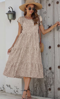 Fantaslook Dresses for Women Summer Casual Boho Dress Floral Print Ruffle Sleeve Midi Beach Dresses
