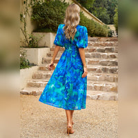 IDOPIP Womens Summer Short Sleeve V Neck Wrap Maxi Dress Casual Boho Floral Wedding Guest Dresses