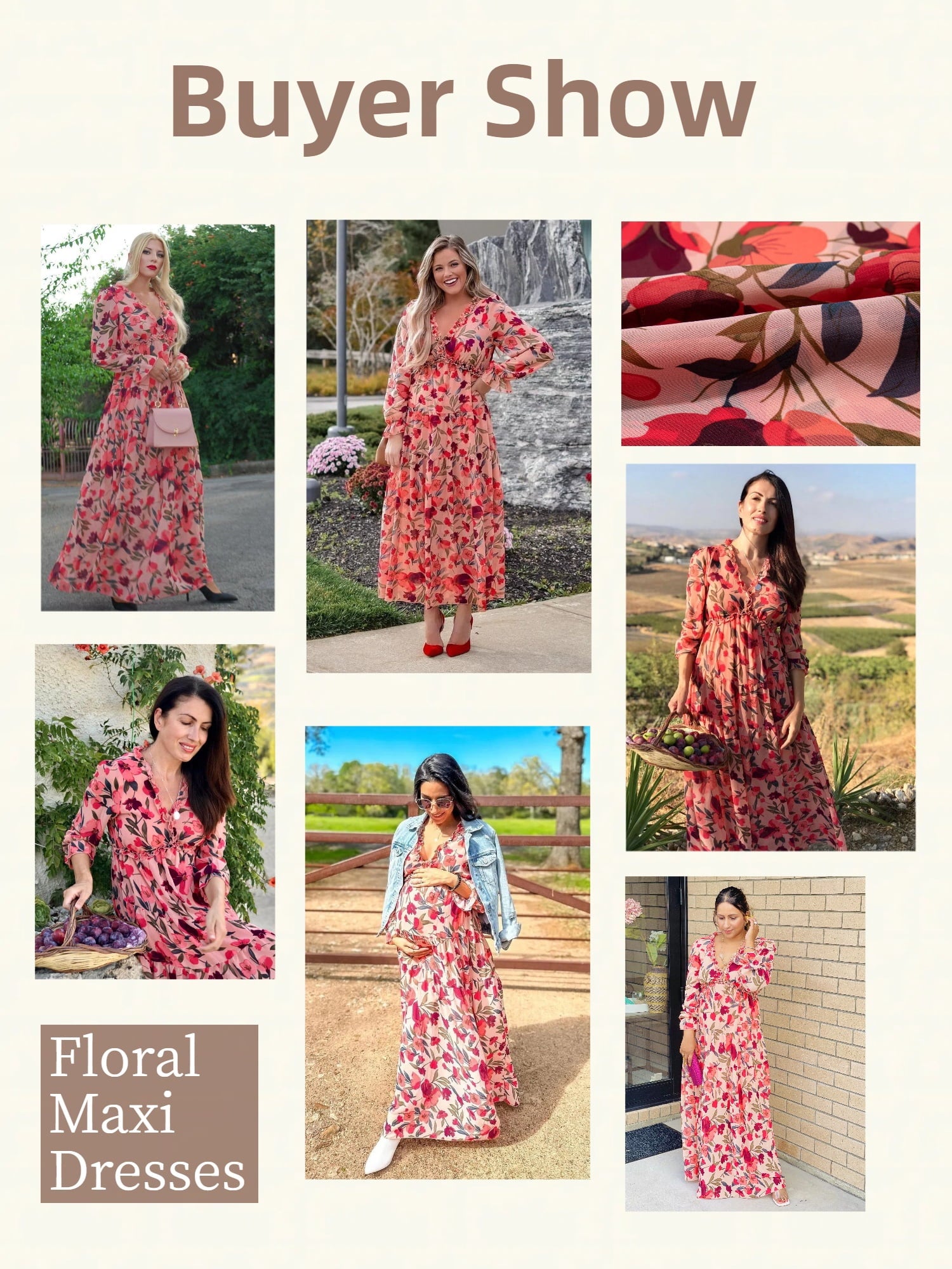 DOKOTOO Women's Red Floral Maxi Dresses Casual Deep V Neck Long Sleeve Evening Dress Cocktail Party Dress for Women, US 8-10(M)