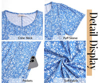 Fantaslook Summer Dresses for Women Casual Short Sleeve Pleated Dress Flowy Floral Dress with Pockets Flare Midi Sundress