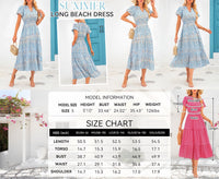 PRETTYGARDEN Summer Maxi Dress for Women Casual Wear To Work V Neck Puff Short Sleeve Smocked Ruffle Flowy Beach Boho Long Floral Dress