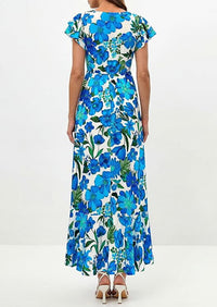 PRETTYGARDEN Womens Summer Floral Maxi Dresses Spring Short Sleeve Ruffle V Neck Flowy Boho Long Beach Vacation Sundress
