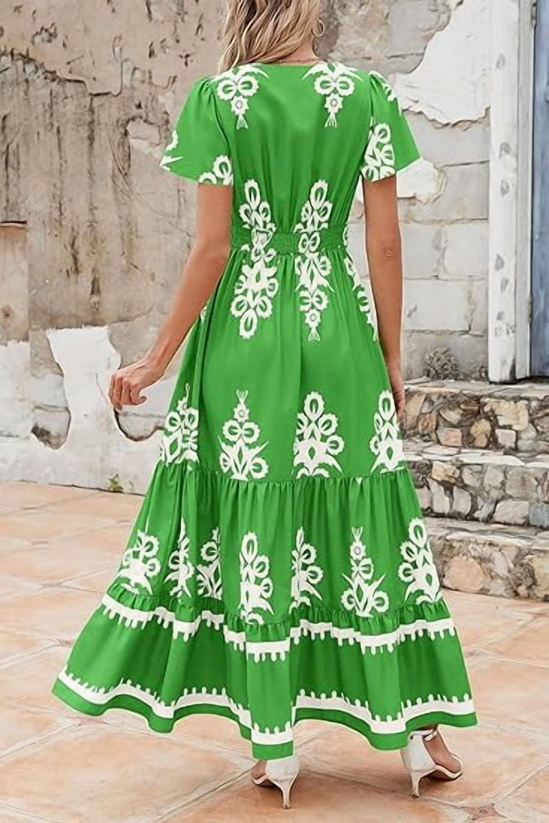 PRETTYGARDEN Womens Summer Casual V Neck Boho Maxi Dress Flowy Aline Bell Sleeve Tiered Floral Dresses with Pocket