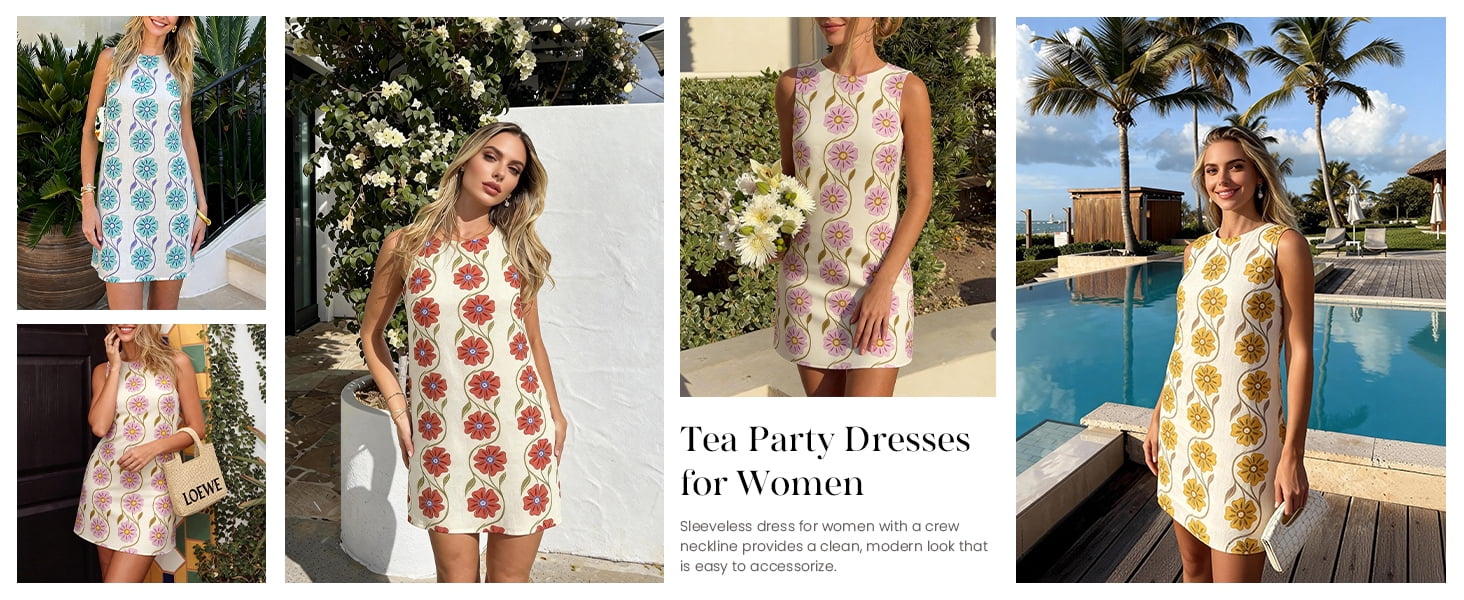 PRETTYGARDEN Sundresses for Women Summer Elegant Floral A Line Short Party Dress Beach Vacation Clothes