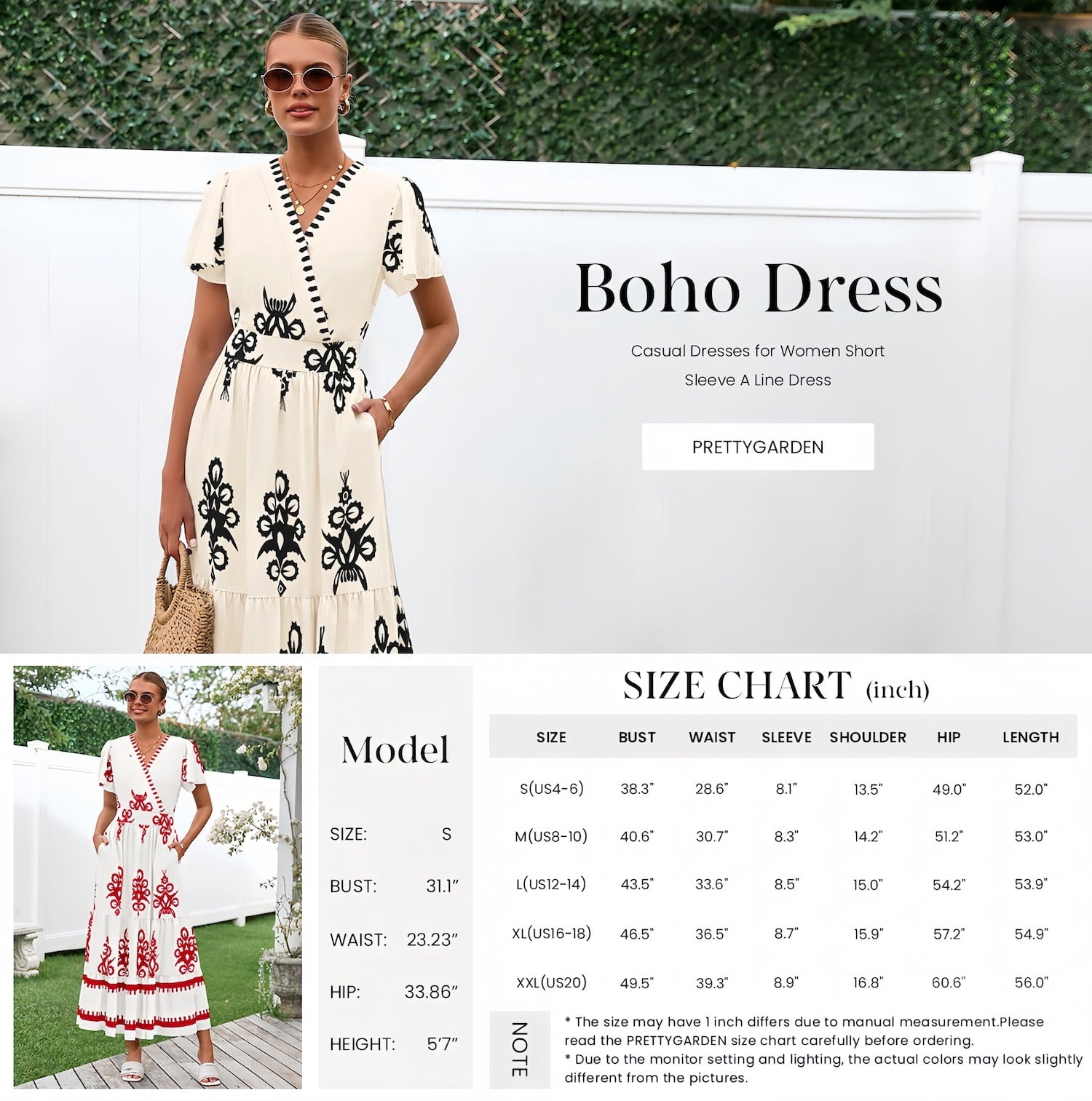 PRETTYGARDEN Womens Summer Casual V Neck Boho Maxi Dress Flowy Aline Bell Sleeve Tiered Floral Dresses with Pocket