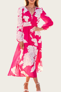 PRETTYGARDEN Women's Spring Floral Midi Dress Casual Fall V Neck Long Sleeve Flowy Beach Wedding Guest Vacation Dresses